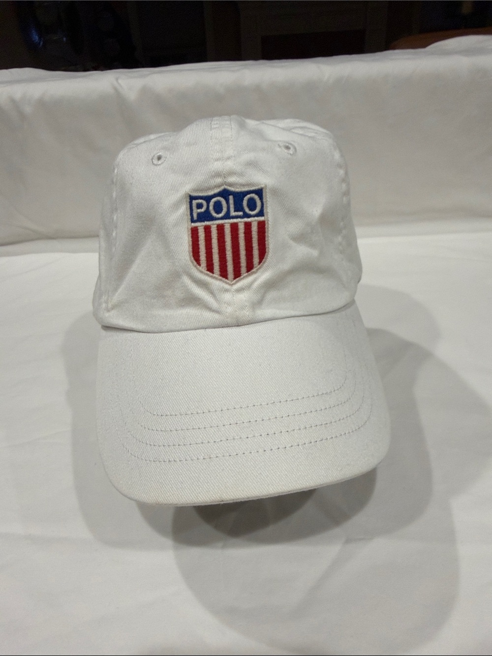 Polo by Ralph Lauren White Kids Cap with Red & Blue Shield Patch